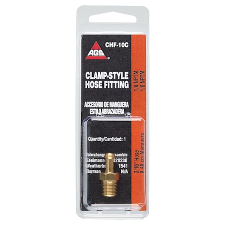 Ags Brass Rigid Male Hose Clamp, 3/16 Hose, Male (1/8-27 NPT), 1/card CHF-10C